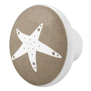 Bouton De Porte En Céramique Toile de jute rustique côtière de Faux et étoiles