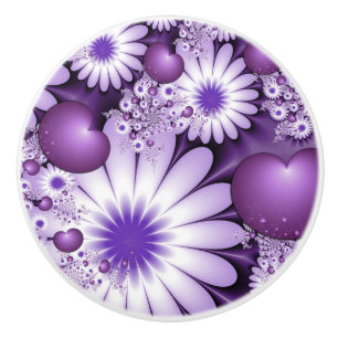 Bouton De Porte En Céramique Tomber dans l'amour Fleurs Abstraites et Coeurs Fr