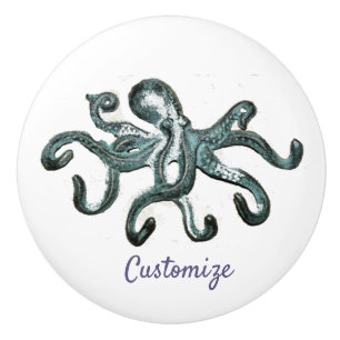 Bouton De Porte En Céramique Tonnerre-Cove d'Octopus bleu