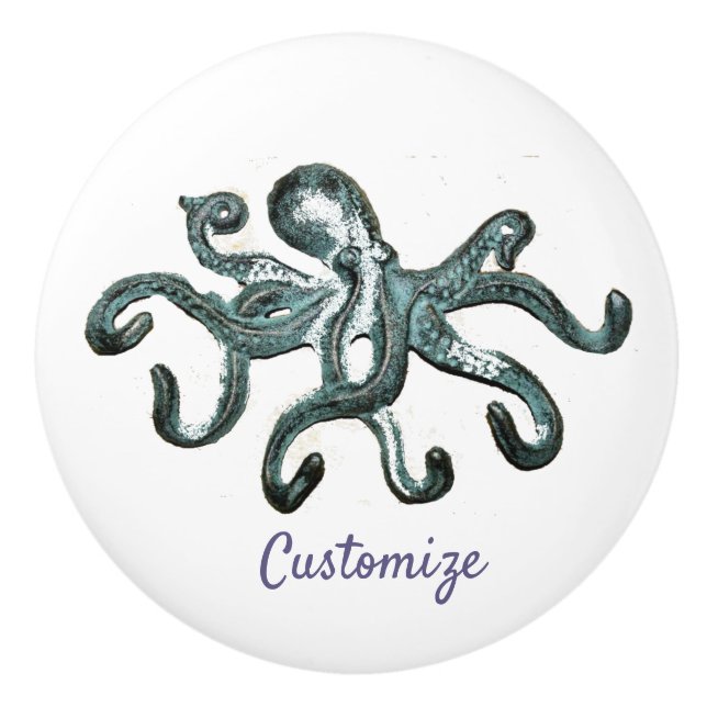 Bouton De Porte En Céramique Tonnerre-Cove d'Octopus bleu (Devant)