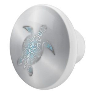 Bouton De Porte En Céramique Tortue de mer argentée