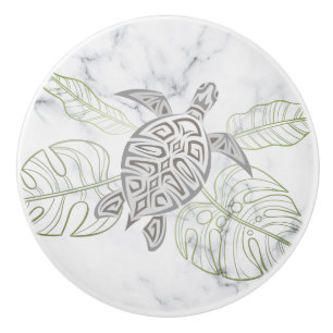 Bouton De Porte En Céramique Tortue de mer grise Marbre tropical Coastal