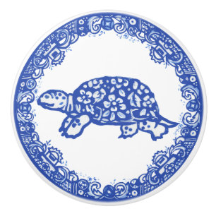 Bouton De Porte En Céramique Tortue Motif bleu Willow Tortue mignonne face gauc