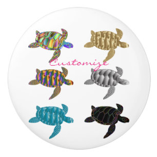 Bouton De Porte En Céramique Tortues de mer multicolores Thunder_Cove