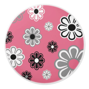 Bouton De Porte En Céramique Touche en céramique Retro Pink Flower Power