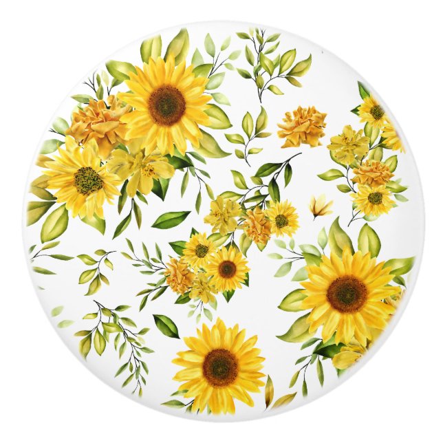Bouton De Porte En Céramique Tournesol à l'aquarelle 8 (Devant)