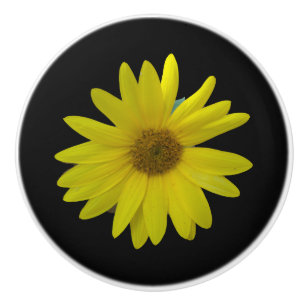 Bouton De Porte En Céramique Tournesol jaune sur arrière - plan noir