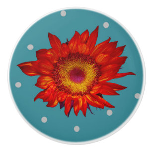 Bouton De Porte En Céramique Tournesol rouge lumineux sur le bouton en