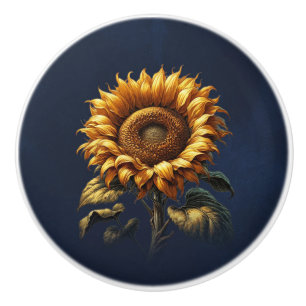 Bouton De Porte En Céramique Tournesol rustique jardin de campagne bleu foncé A
