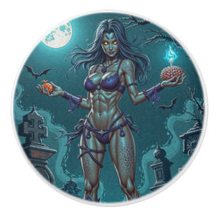 Bouton De Porte En Céramique Traite d'Halloween ou ami Zombie w Cerveau