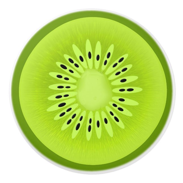 Bouton De Porte En Céramique Tranches de fruits stylisées de Kiwi (Devant)