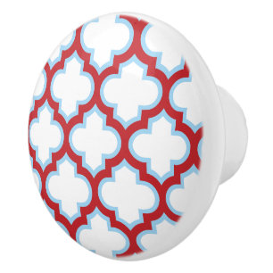 Bouton De Porte En Céramique Trellis blanc et rouge, treillis, Quatrefoil