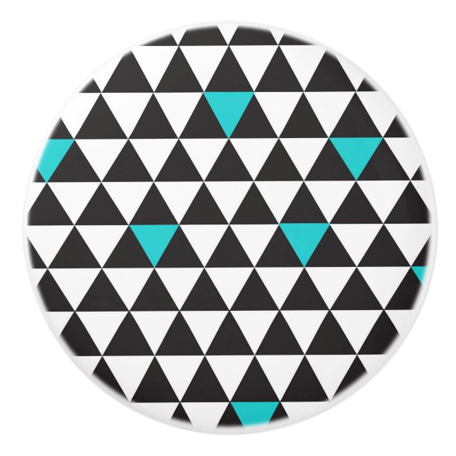 Bouton De Porte En Céramique Triangles géométriques Turquoise noir blanc (Devant)