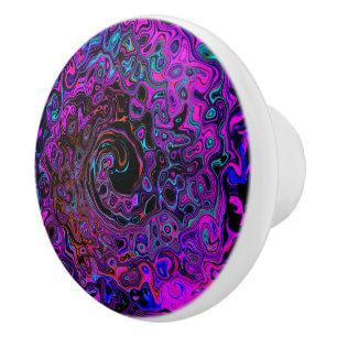 Bouton De Porte En Céramique Trippy Black et Magenta Retro Liquid Swirl