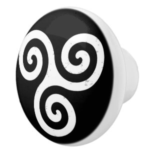 BOUTON DE PORTE EN CÉRAMIQUE TRISKELION TRIPLE CELTIQUE SPIRAL
