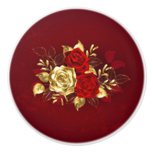 Bouton De Porte En Céramique Trois Roses de bijoux