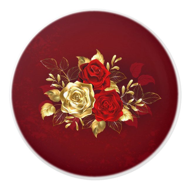 Bouton De Porte En Céramique Trois Roses de bijoux (Devant)