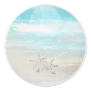 Bouton De Porte En Céramique Tropical chic d'été élégant blanc d'étoiles de mer