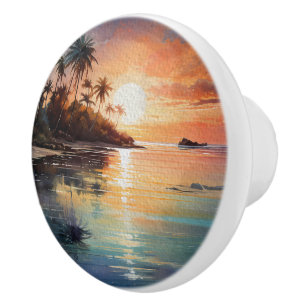 Bouton De Porte En Céramique Tropical Island Ocean Beach Sunset