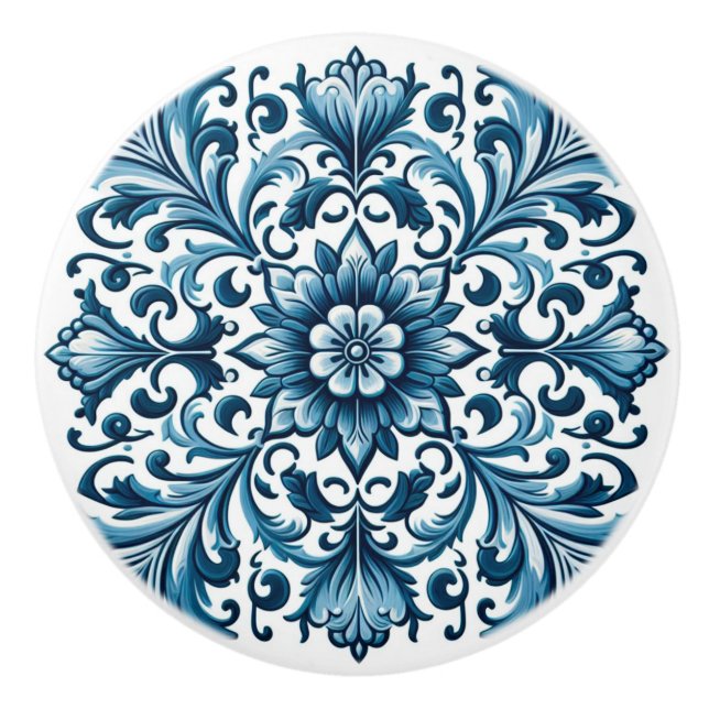 Bouton De Porte En Céramique Tuile bleue portugaise (Devant)