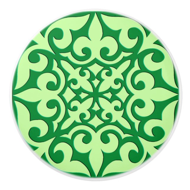 Bouton De Porte En Céramique Tuile marocaine - émeraude et vert clair (Devant)