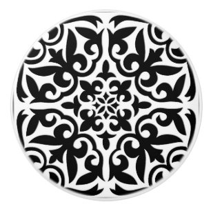 Bouton De Porte En Céramique Tuile marocaine - noir avec l'arrière - plan blanc