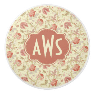 Bouton De Porte En Céramique Tulipes rouges vintages et Monogramme floral d'Hyd