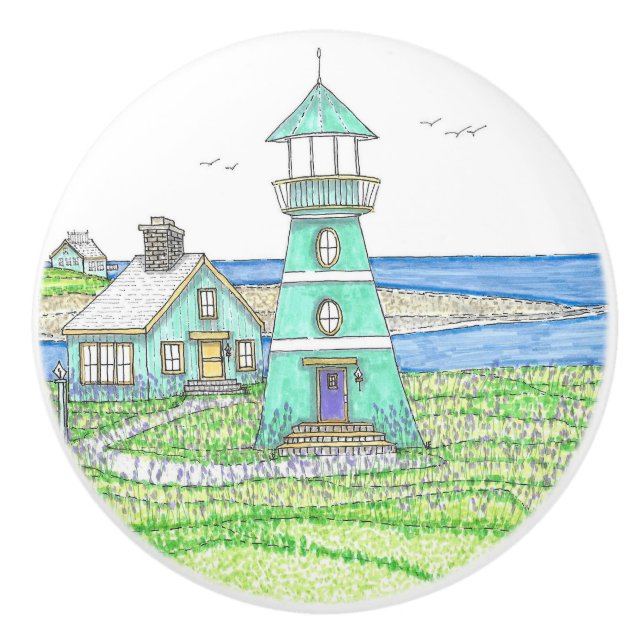 Bouton De Porte En Céramique Turqoise Lighthouse Ceramic Knob (Devant)