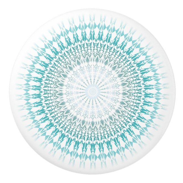 Bouton De Porte En Céramique Turquoise Blanc Chevron Moderne Mandala (Devant)