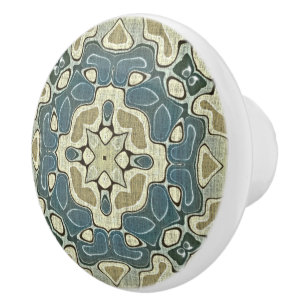 Bouton De Porte En Céramique Turquoise bleu moutarde vert ocre tribu ethnique A
