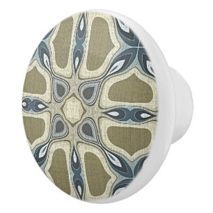 Bouton De Porte En Céramique Turquoise bleu moutarde vert ocre tribu ethnique A