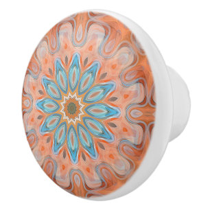 Bouton De Porte En Céramique Turquoise bleu rouge orange Mandala Round Sun