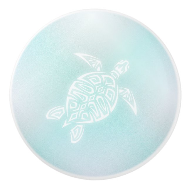 Bouton De Porte En Céramique Turquoise de mer blanche | Nautique (Devant)