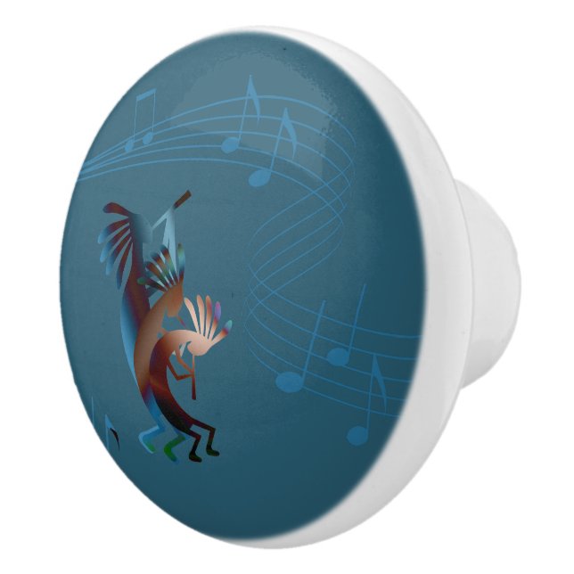 Bouton De Porte En Céramique Turquoise de musique Kokopelli (Droite)