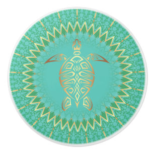 Bouton De Porte En Céramique Turquoise Or Turquoise Animal Mandala Nautique