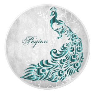 Bouton De Porte En Céramique Turquoise Peacock Ceramic Personnalisé Knob