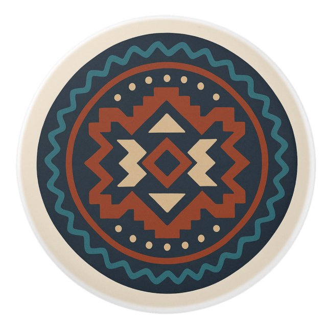 Bouton De Porte En Céramique Turquoise Rouge Cobalt Zapotec Diamond Ceramic Kno (Devant)