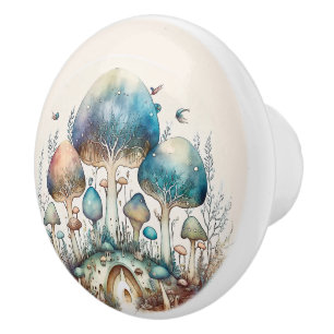 Bouton De Porte En Céramique Turquoise Toadstool Fairy Village