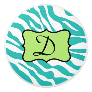 Bouton De Porte En Céramique Turquoise Turquoise Bleu Blanc Zèbre Peau Art Mono