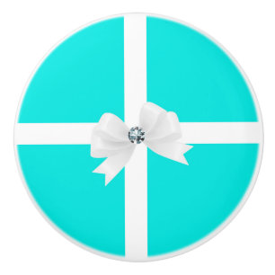 Bouton De Porte En Céramique Turquoise Turquoise Bleu & Bow Chic
