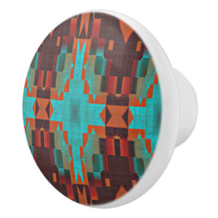 Bouton De Porte En Céramique Turquoise Turquoise Orange Rouge Eclectique Ethniq
