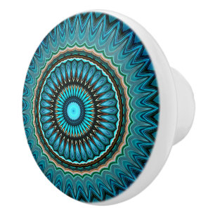 Bouton De Porte En Céramique Turquoise Turquoise Vert Mandala Round Star Motif