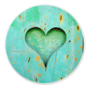 Bouton De Porte En Céramique Turquoise Wood Rustic Heart Knob