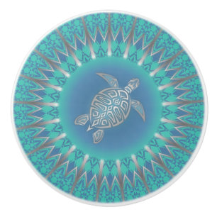 Bouton De Porte En Céramique Turtle en argent Turquoise Mandala Ceramic Knob