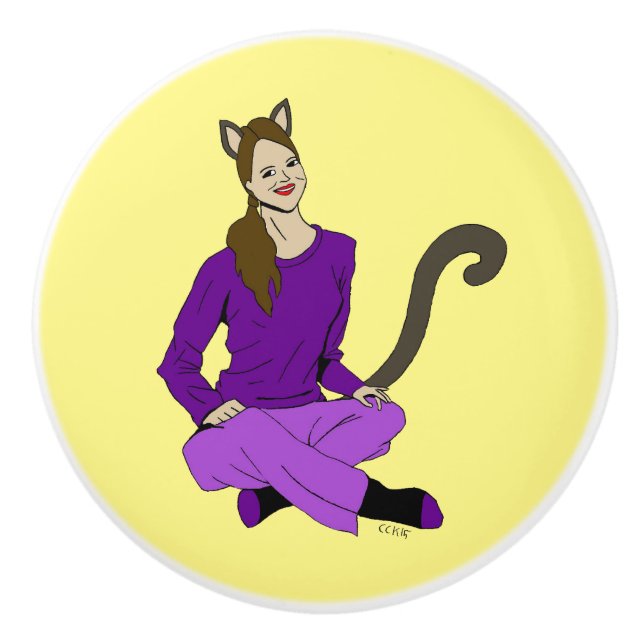 Bouton De Porte En Céramique un catgirl (Devant)