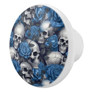 Bouton De Porte En Céramique Un crâne et une série Rose 12