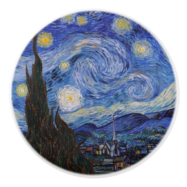 Bouton De Porte En Céramique Une nuit étoilée : Saint Remy par Vincent Van Gogh (Devant)
