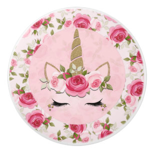 Bouton De Porte En Céramique Unicorn Gold Floral Rose mignonne tendance