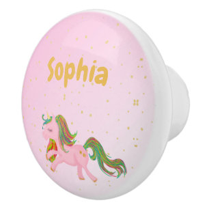 Bouton De Porte En Céramique Unicorn Rose Gold Spots Girly mignonne