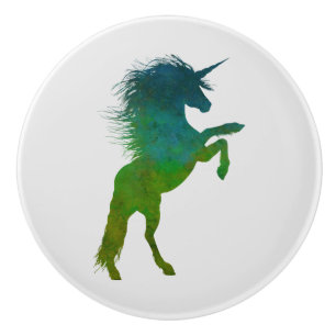 Bouton De Porte En Céramique Unicorne bleue et verte
